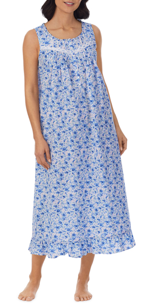 Eileen West 100% Cotton Lawn Long Sleeveless Nightgown - Serene Floral