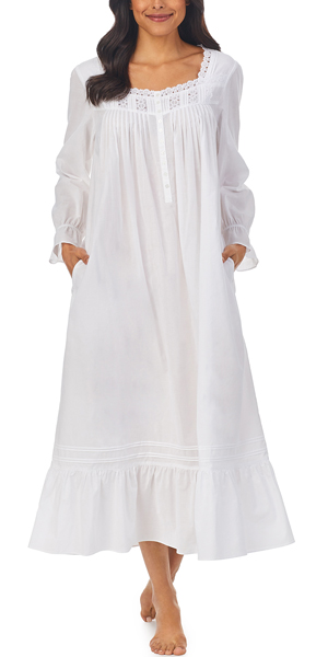 Eileen West Cotton Lawn Long Sleeve Ballet Nightgown in Vintage White