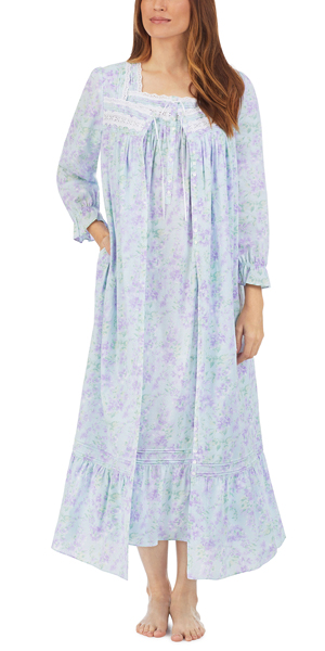 Eileen West Two Piece Cotton Lawn Nightgown &amp; Button Robe Set in Spring Sky