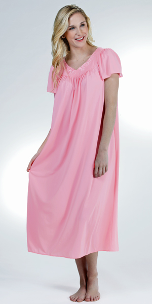 Plus Miss Elaine Classics Long Flutter Sleeve Nylon Nightgown in English Rose
