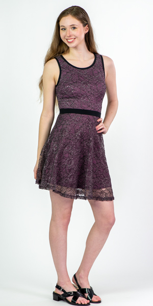 Sleeveless Lace Dress - Short Lace Dress for Women in Wisteria