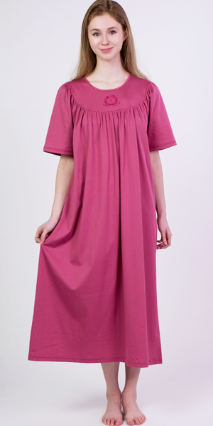 Short Sleeve Cotton Knit  Night gown in Rose Wine