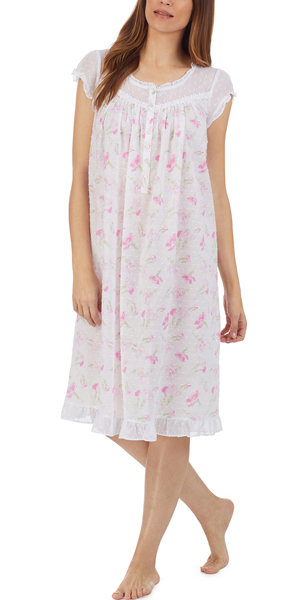 Eileen West 42&quot; Waltz Cap Sleeve 100% Cotton Swiss Dot Nightgown - Pink Passion