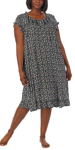  Plus Eileen West Modal Nightgown - Mid Cap Sleeve in Midnight Floral Toss