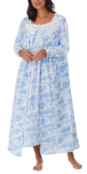 Eileen West (Size S) Nightgown and Robe Set - 100% Cotton Ballet Length Peignoir in Blue Toile