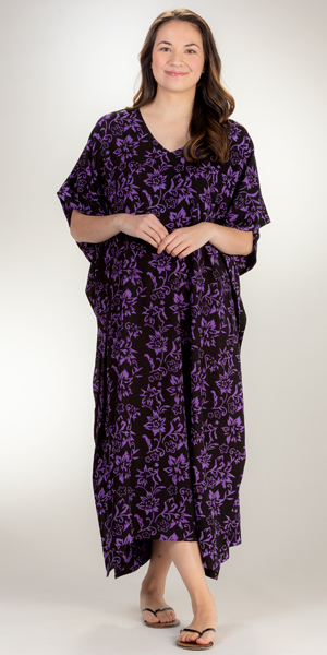 zPlus Eagle Ray Traders Long 100% Rayon Caftan Dress in Night Bloom