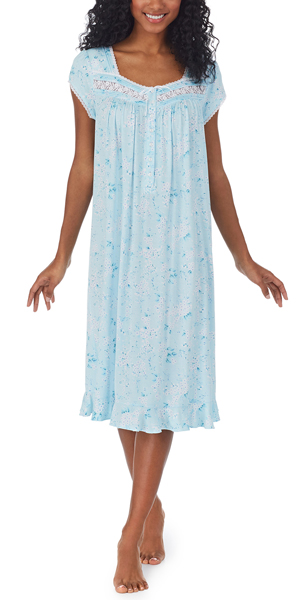 Eileen West Tencel Modal Knit Nightgown - Mid-length Cap Sleeve in Aqua Paradise