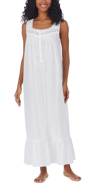 Eileen West - Cotton Lawn Sleeveless Gown in Starry White