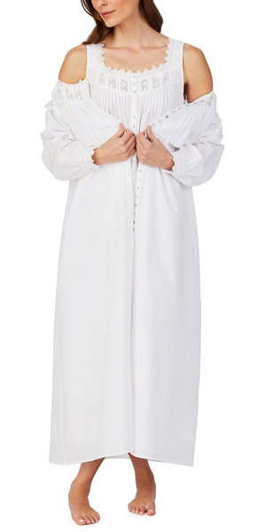 Eileen West Long Cotton Lawn Sleeveness Nightgown / Robe Set in Sparkling White