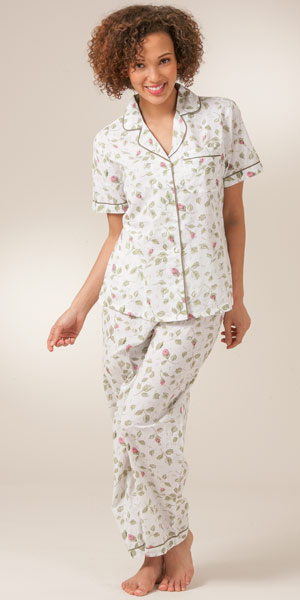 La Cera Cotton Pajamas in Floral Print in Mint, White &amp; Yellow