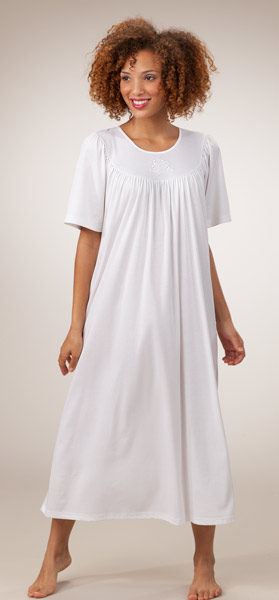 *Use Coupon 10-OFF* Calida Nightgown - Short Sleeve White Cotton Nightgowns in White