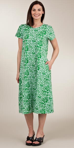 La Cera &quot;Easy Fit&quot; Knit A-Line Dress - Green Floral