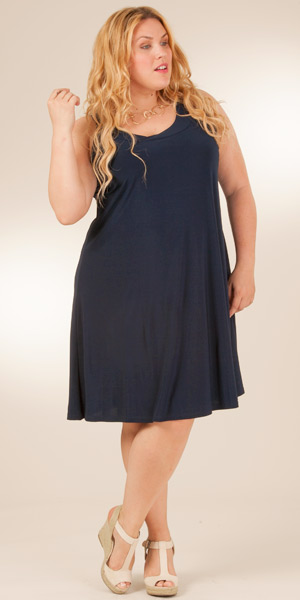 A-Line Style Sleeveless Plus Size Dress by Ellen Parker in Navy