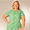 Plus 1X Size La Cera "Easy Fit" Knit A-Line Dress - Green Floral