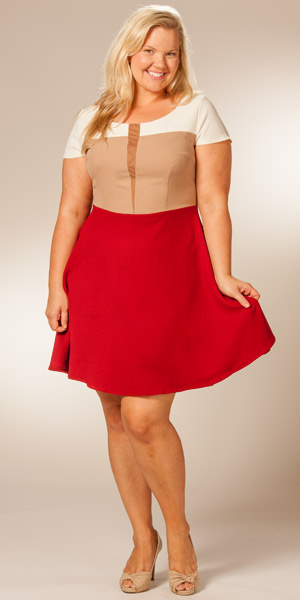 Plus Size Dresses - Color Blocked Cap Sleeve in Classic Auburn