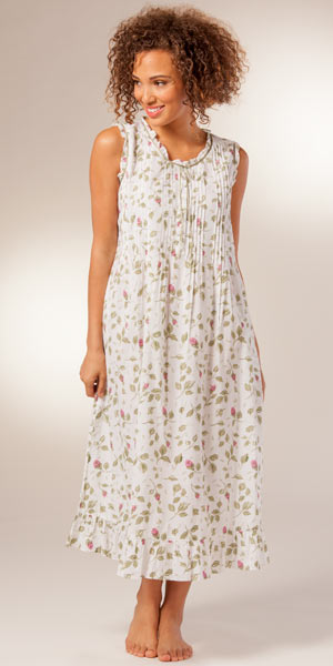 La Cera &quot;Soft and Easy&quot; Sleeveless Cotton Night Gown  - Blooming Vines