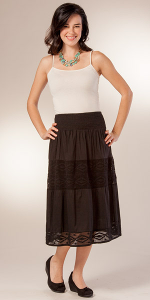 Z3-16-15Claudia Richards 100% Cotton Tiered Skirt -  Black