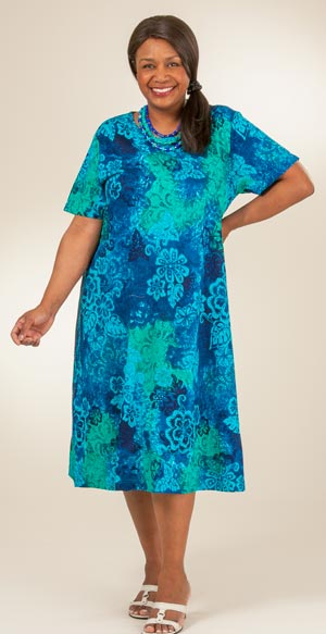 Plus Size 1X Dresses - La Cera Knit A-Line Dress - Deep Lagoon