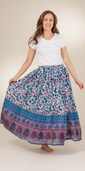 Z4-2-14Crinkle Skirt In 100% Cotton - Garden Paisley