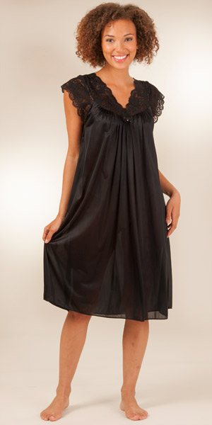 y10-23-22Shadowline (Size S) Silhouette Flutter Sleeves Waltz Nightgown - Black