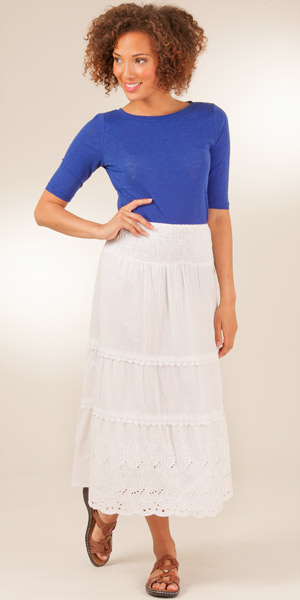 Z6-26-2015 Claudia Richards 100% Cotton Tiered Skirt - Pure White
