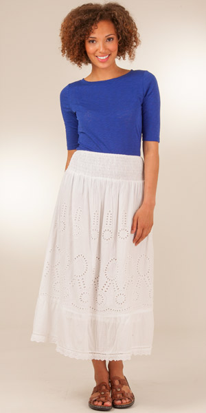 Z8-11-2014 Claudia Richards 100% Cotton Lined Eyelet Skirt -  White