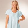La Cera (Size Small) Cotton Nightgown - Short Sleeve Lace-Trim Gown in Blue