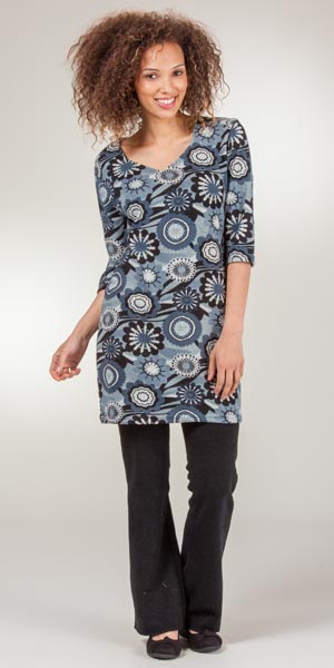 Knit Tunic - Lightweight V-Neck Sweater Dress In Daisy Gray