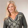 Knit Tunic - Long Sleeve V-Neck Embroidered Sweater Dress - Gray Intrigue