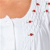 White Cotton Nightgown - La Cera Smocked Knit Long Gown - Red Rosettes