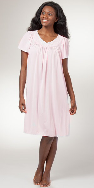 Short Nightgown - Miss Elaine Classics Nylon Gown - Soft Pink