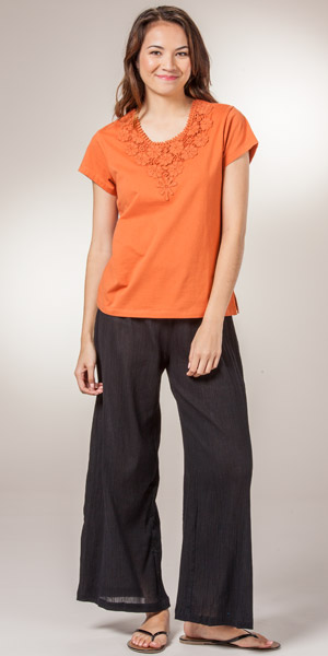 Cotton Shirt (Size S &amp; XL) Knit Scoop Neck Cap Sleeve Phool Top in Paprika