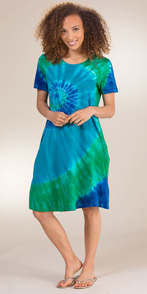 Cotton Knit Dresses - La Cera Casual A-Line Dress - Popping Blue