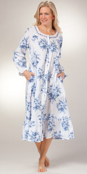 Plus La Cera Robe - Long Sleeve Cotton Button Front Gown - Dusty Rose