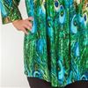 Plus La Cera Tunics - Pleated 3/4 Sleeve Poly Blend Blouse - Peacock Pretty