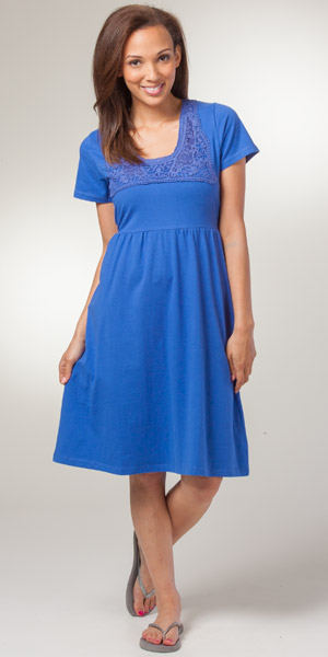 Phool Knit Dresses - Short Sleeve Tie-Back Cotton Blend Dress - Indigo