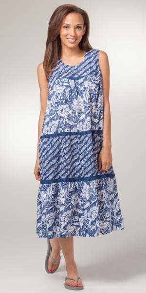 Plus Dresses (2X) - Cotton La Cera Sleeveless Sun Dress in Flower Showers