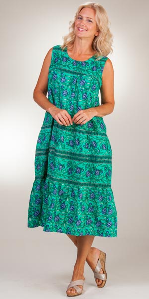 Sleeveless Women&#39;s La Cera Dresses - Cotton Mid-Length in Thistle Grove