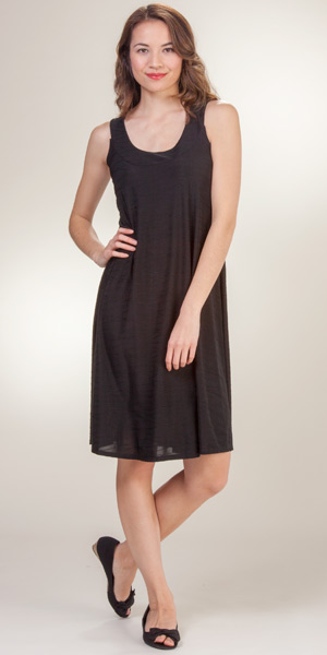 Knee-Length Ellen Parker Small Sleeveless A-Line Textured Dress in Black