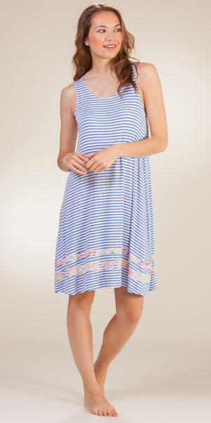 Sleeveless Ellen Tracy Short Knit Nightgown / Cover-Up in Tranquil Stripe