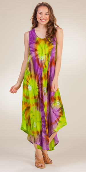 Beach Dress - Rayon Sleeveless One Size Long Dress in Lime Burst