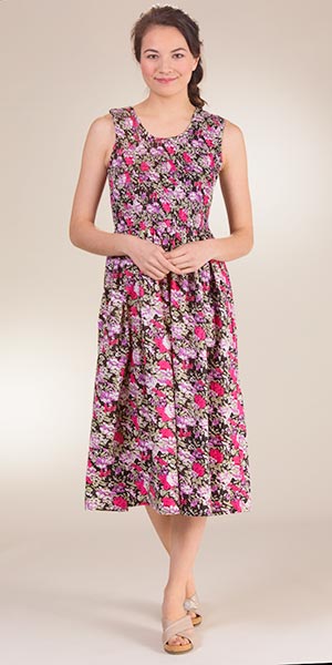 Cotton Metropolitan Sun Dresses - Smocked Sleeveless Long Dress in Evening Meadow