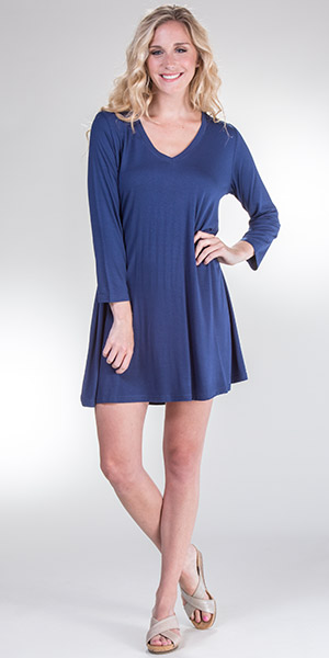 SC SALE Nostalgia (Size M &amp; L) Long Sleeve V-Neck Short Swing Dress in Blue