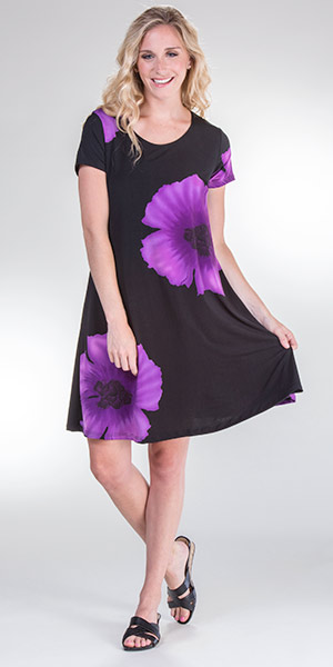 A-Line Small Short Sleeve Dress by Pretty Woman in Purple Botanical