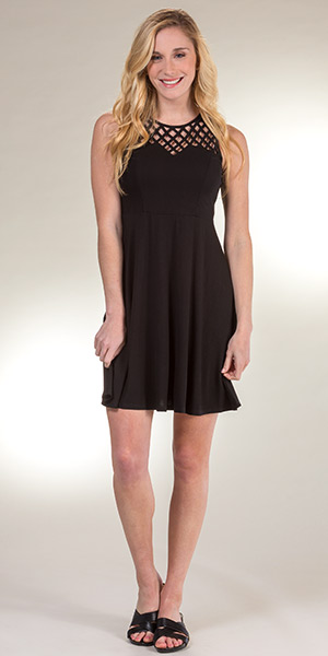 SC SALE  Sleeveless Dress - Criss Cross Rayon Blend Dress in Black
