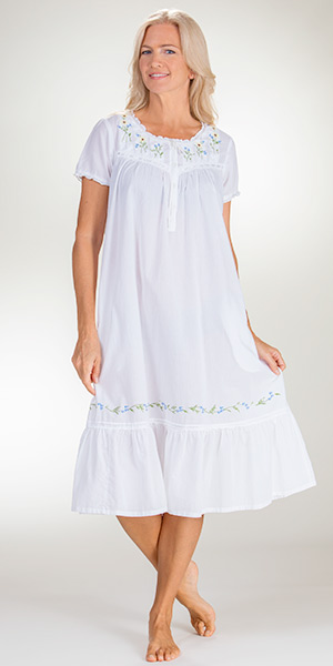 La Cera Nightgowns - 100% Cotton Short Sleeve Gown in Sunny Flowers