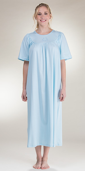 Short Sleeve Cotton Knit  Night gown in Blue