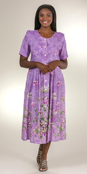 Button Front Dresses - La Cera Small Rayon Short Sleeve in Lilac Oasis