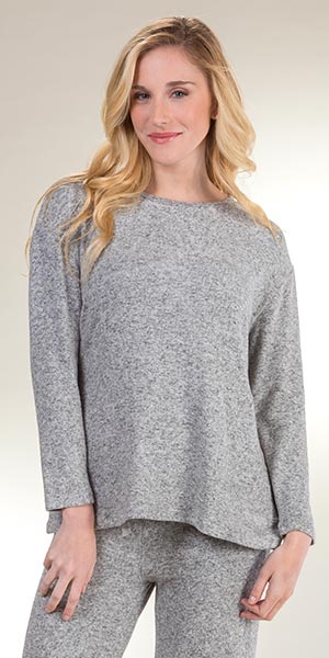 *Use Coupon Code 25-OFF* Plus (2X) Rayon Blend Top - La Cera Cozy Lounge Long Sleeve Top in Heather Gray