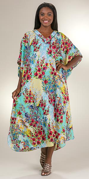 yWinlar One Size Polyester Long Caftan Loungers in Ruby Vista